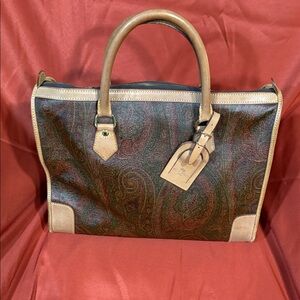 Elegant Etro Paisley Handbag with Tan Accents made in Italy